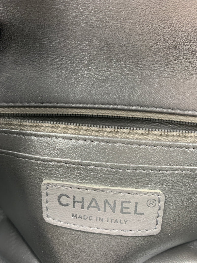Sold-CHANEL Mini Rectangular Silver Grey Metallic Lambskin Shoulder bag Crossbody- Silver Hardware