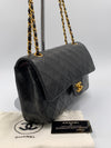 Sold-CHANEL Classic Lambskin Double Chain Double Medium Flap Bag black/gold