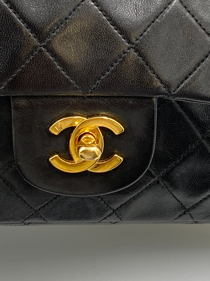 Sold-CHANEL Classic Lambskin Double Chain Double Medium Flap Bag black/gold