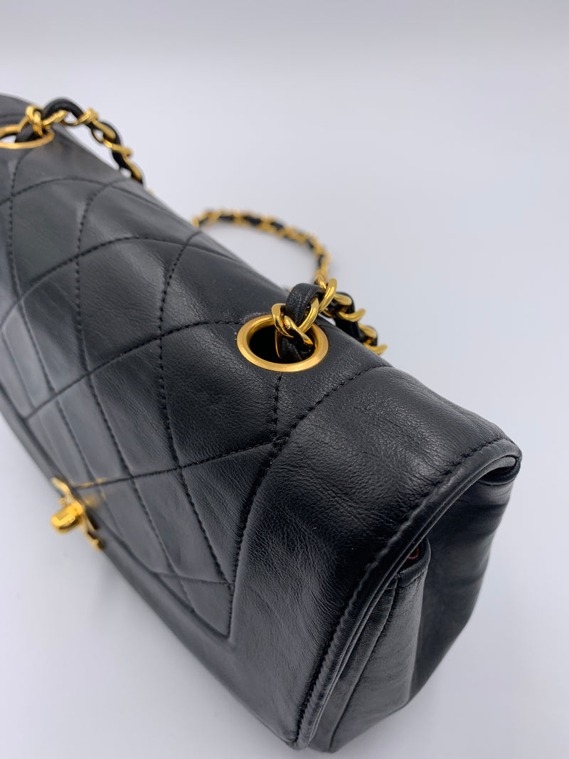 Sold-CHANEL Lambskin Small Diana Single Chain Single Flap Bag Black Gold Hardware