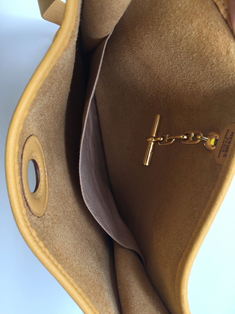 Hermes 28cm Havane Clemence Leather Vespa PM Bag - Yoogi's Closet