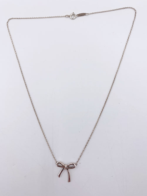 Sold-Tiffany & Co Sterling Silver 925 Bow Pendant Necklace