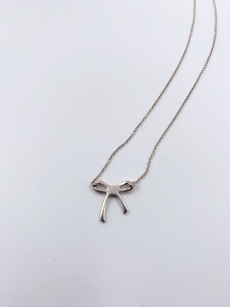 Sold-Tiffany & Co Sterling Silver 925 Bow Pendant Necklace