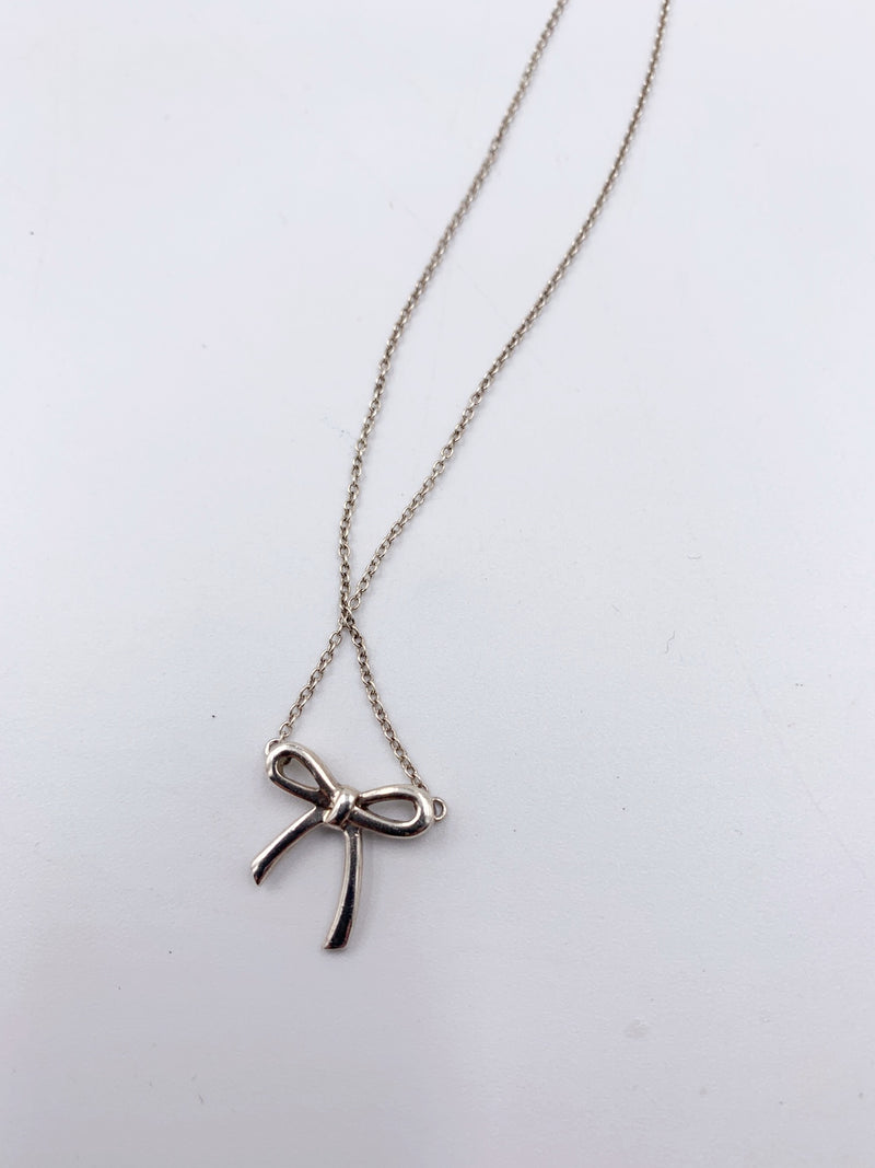 Sold-Tiffany & Co Sterling Silver 925 Bow Pendant Necklace