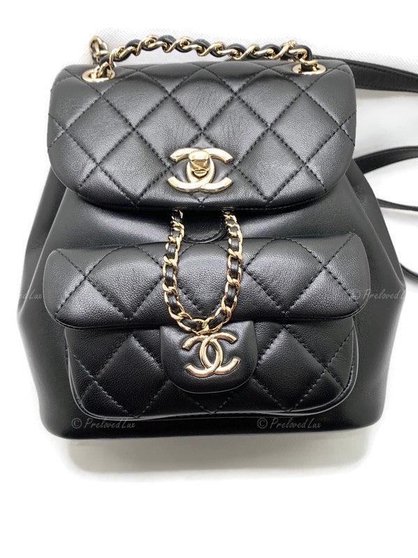 Chanel Duma Drawstring Backpack Quilted Leather Large Black 22650955