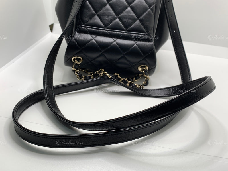 Chanel CC Turnlock Drawstring Backpack Black Caviar Leather Vintage