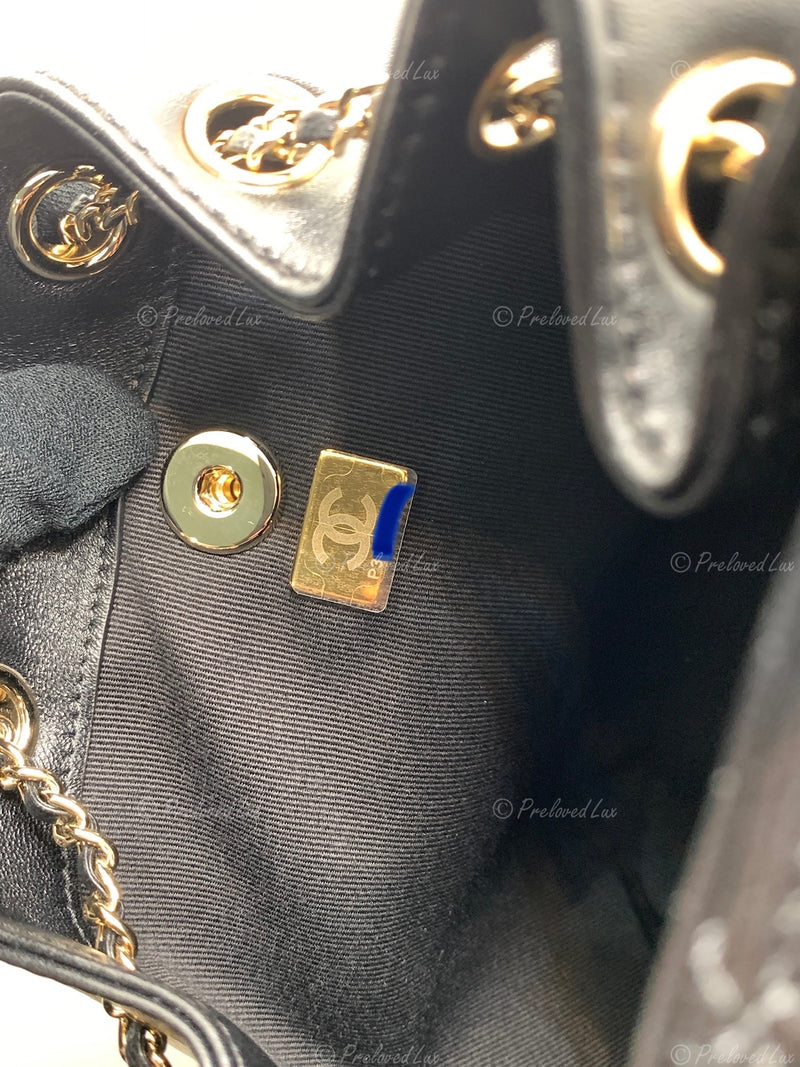 Chanel Mini CC Drawstring Bucket Bag Black Calfskin Gold Hardware – Coco  Approved Studio
