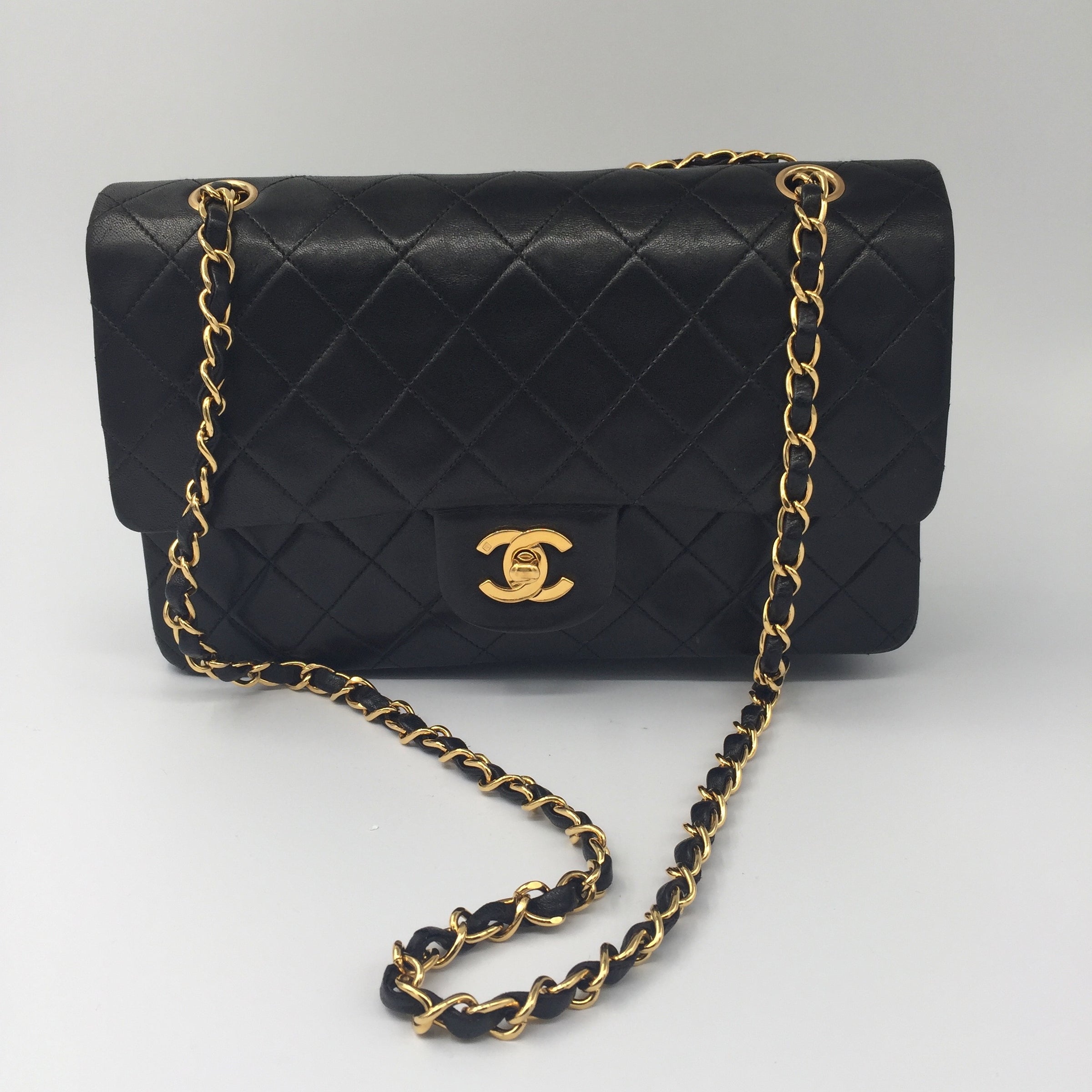 Sold-CHANEL Classic Lambskin Double Chain Double Flap Bag 25 black