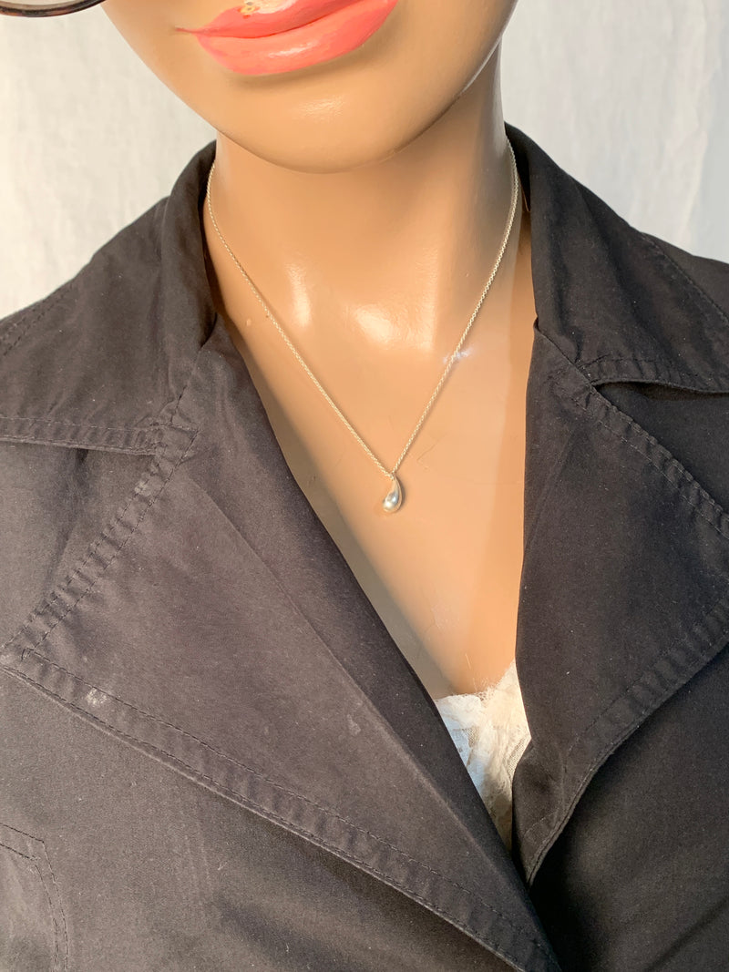 Sold-Tiffany & Co 925 Silver Elsa Peretti 12mm Tear Drop Pendant Necklace