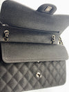 Sold-CHANEL Classic Double Flap Caviar Large (Jumbo) Bag Silver Hardware