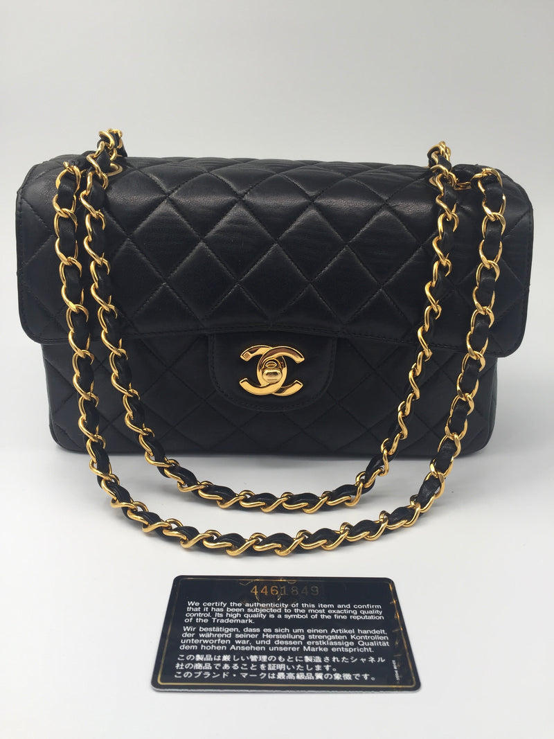 Sold-CHANEL Classic Lambskin Double Face Double Chain Flap Bag 23 black/gold