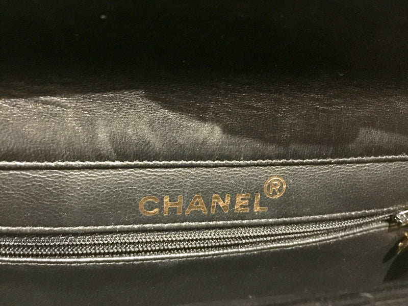 Sold-CHANEL Classic Lambskin Double Face Double Chain Flap Bag 23 black/gold