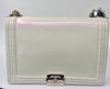 Sold-CHANEL Glazed Iridescent Calfskin Reverso Boy Bag large - pearl