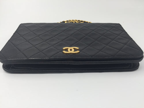 Sold-CHANEL Classic Lambskin Chain Full Flap Bag/clutch 23 (2) black/gold