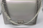 Sold-CHANEL Glazed Iridescent Calfskin Reverso Boy Bag large - pearl