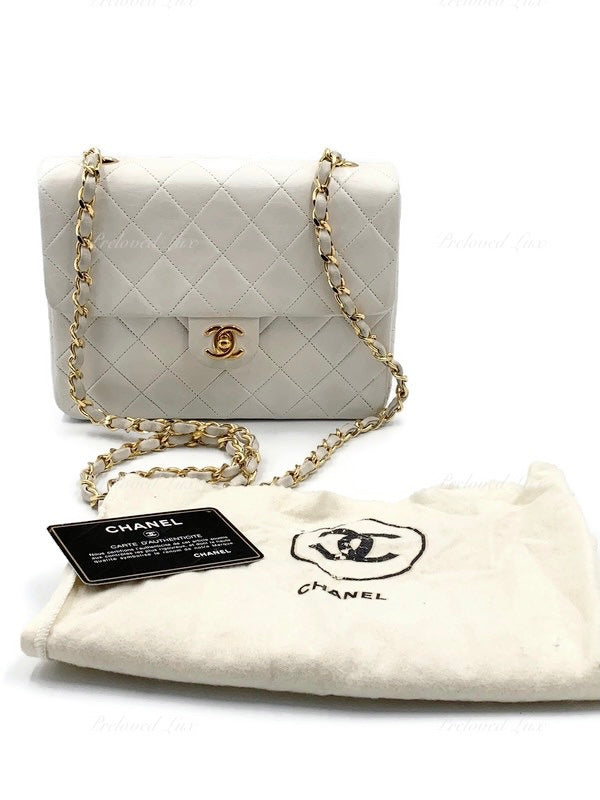 Chanel Classic Mini Square White Lambskin Gold