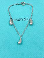 Tiffany & Co 925 Silver Elsa Peretti Triple Teardrop Pendant Bracelet