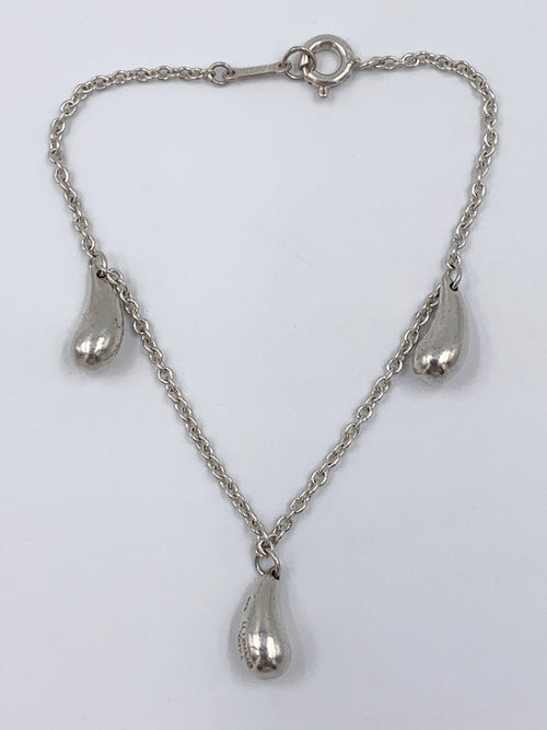 Tiffany & Co 925 Silver Elsa Peretti Triple Teardrop Pendant Bracelet