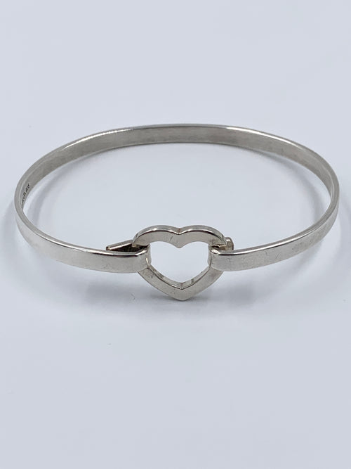 Sold-Tiffany & Co Silver 925 Open Heart Hook Bangle
