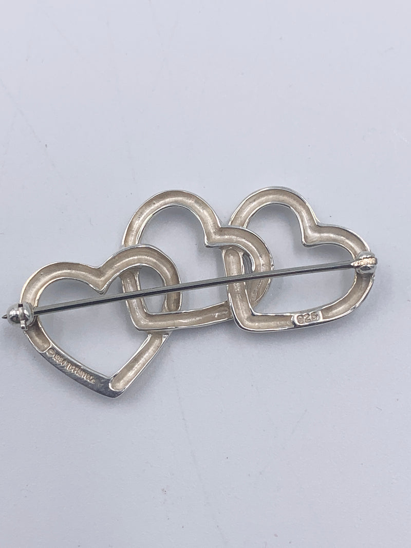 Sold-Tiffany & Co 925 Silver Triple Heart Brooch