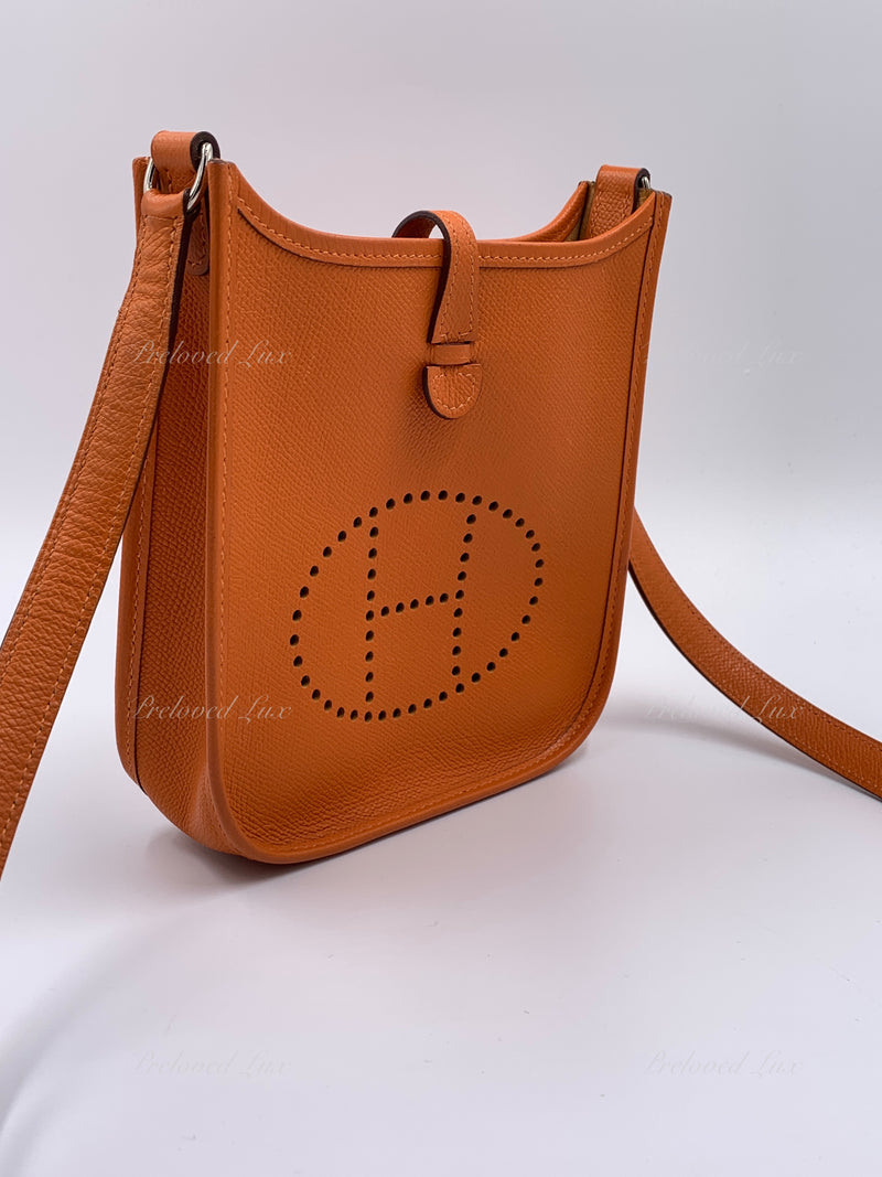 Authentic HERMES Orange Epsom Mini Evelyne TPM Crossbody Bag