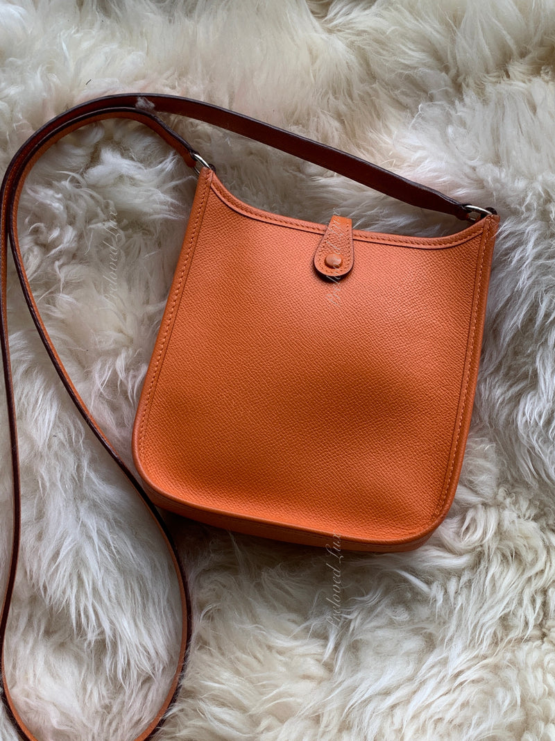 Authentic HERMES Orange Epsom Mini Evelyne TPM Crossbody Bag