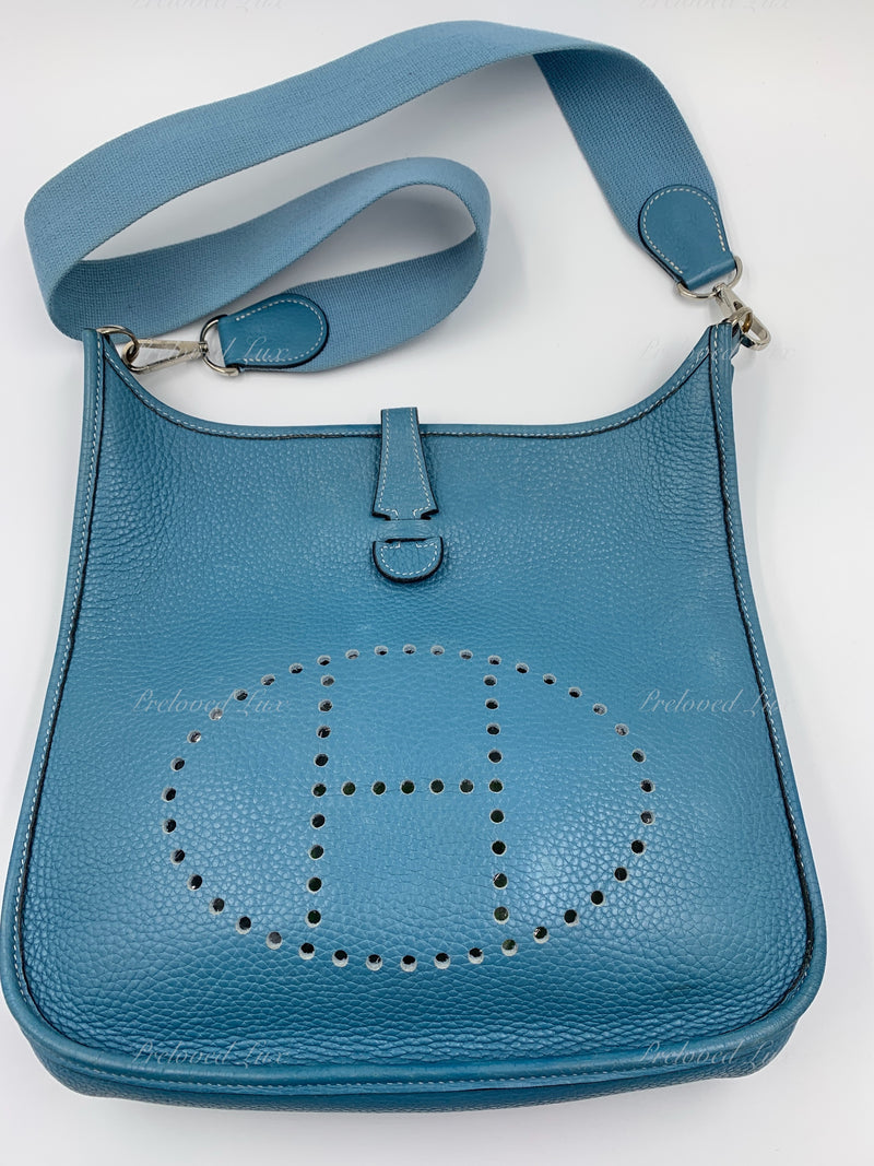 HERMES Blue Clemence Evelyne I PM Crossbody Bag