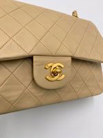 Sold-CHANEL Classic Lambskin Double Flap Medium Shoulder Bag - Beige Gold Hardware