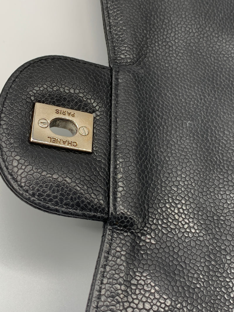 Sold-CHANEL Classic Caviar Jumbo Single Flap Bag Black/Silver hardware