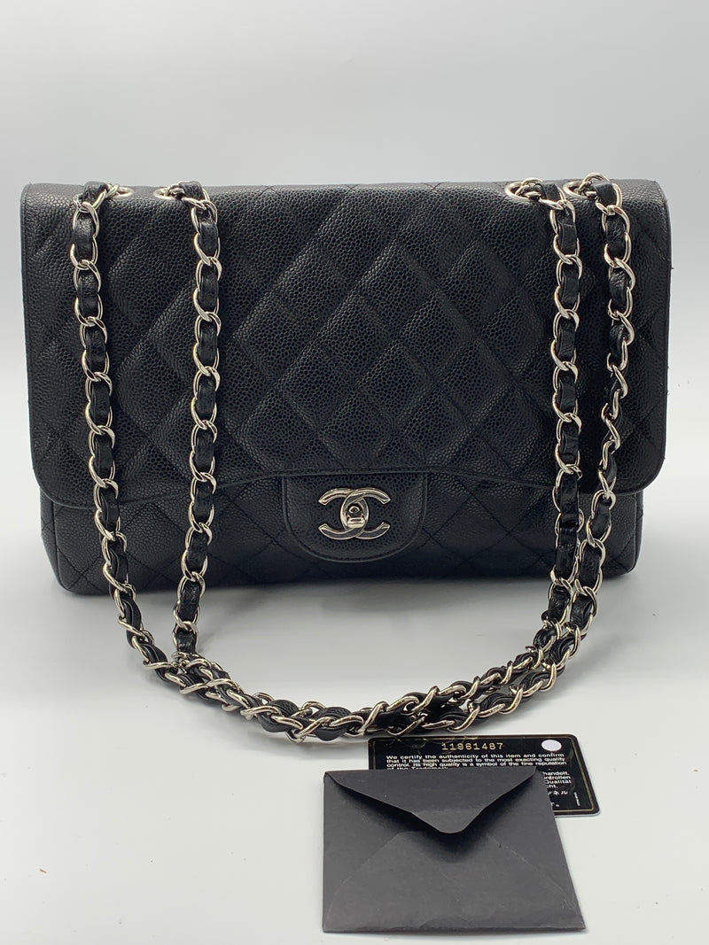 Chanel Classic Jumbo Double Flap, Black Caviar Leather, Silver Hardware, As  New in Box