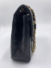 Sold-CHANEL Classic Lambskin Double Chain Double Flap Medium Square Bag Black / Gold Hardware