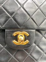 Sold-CHANEL Classic Lambskin Double Chain Double Flap Medium Square Bag Black / Gold Hardware