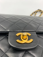 Sold-CHANEL Classic Lambskin Double Chain Double Flap Medium Square Bag Black / Gold Hardware