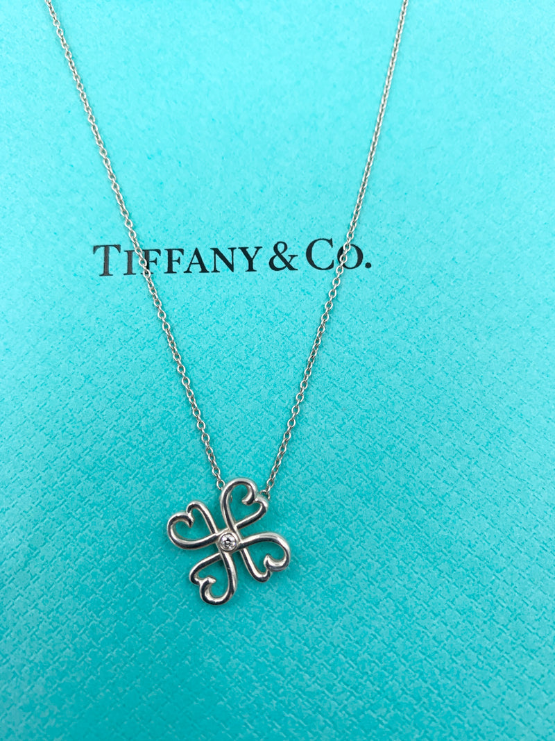 Sold-Tiffany & Co 925 Silver Paloma Picasso Loving Heart Pendent with Round Diamond Necklace