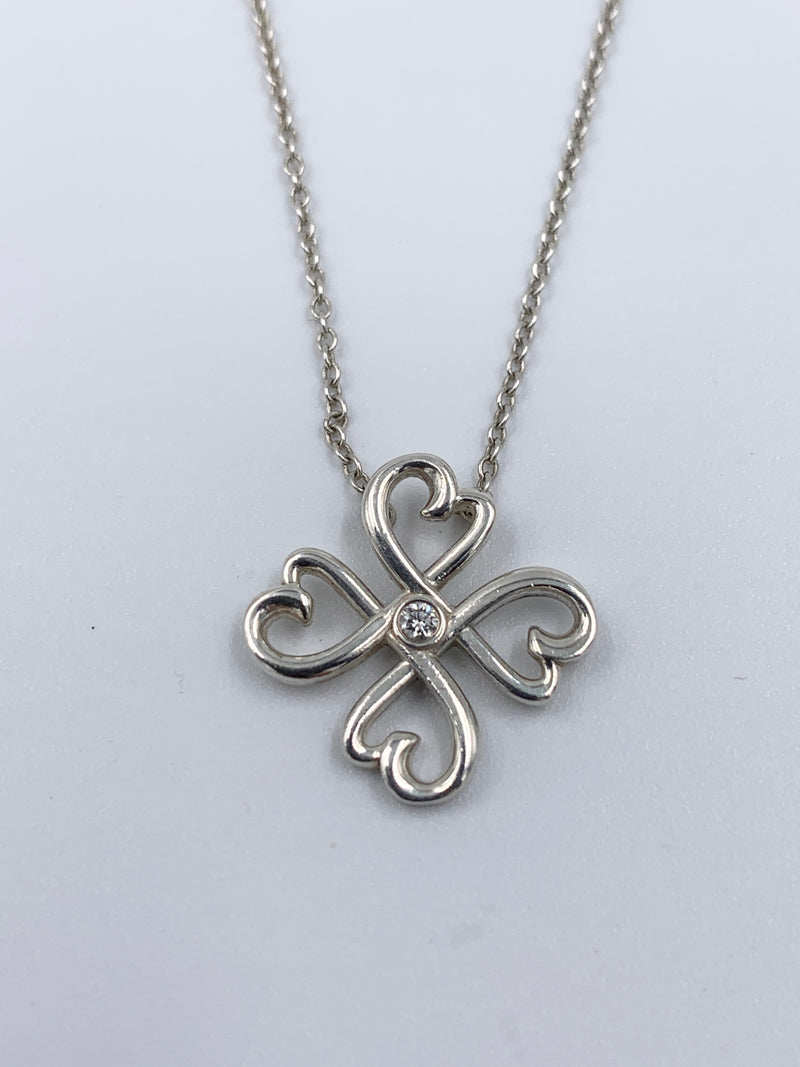 Sold-Tiffany & Co 925 Silver Paloma Picasso Loving Heart Pendent with Round Diamond Necklace