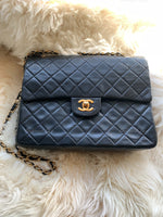 Sold-CHANEL Classic Lambskin Double Chain Double Flap Medium Square Bag Black / Gold Hardware