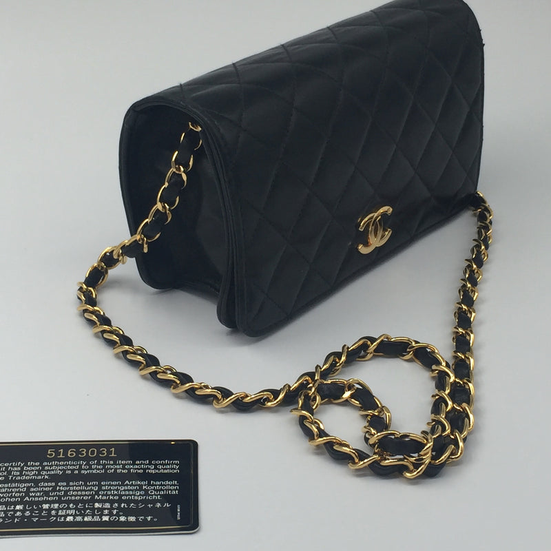 Chanel Vintage mini full flap bag black lambskin