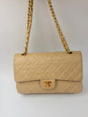 Sold-CHANEL Classic Lambskin Double Chain Double Flap Bag 25 beige/gold