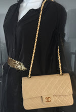 Sold-CHANEL Classic Lambskin Double Chain Double Flap Bag 25 beige/gold