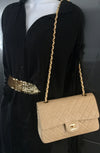 Sold-CHANEL Classic Lambskin Double Chain Double Flap Bag 25 beige/gold