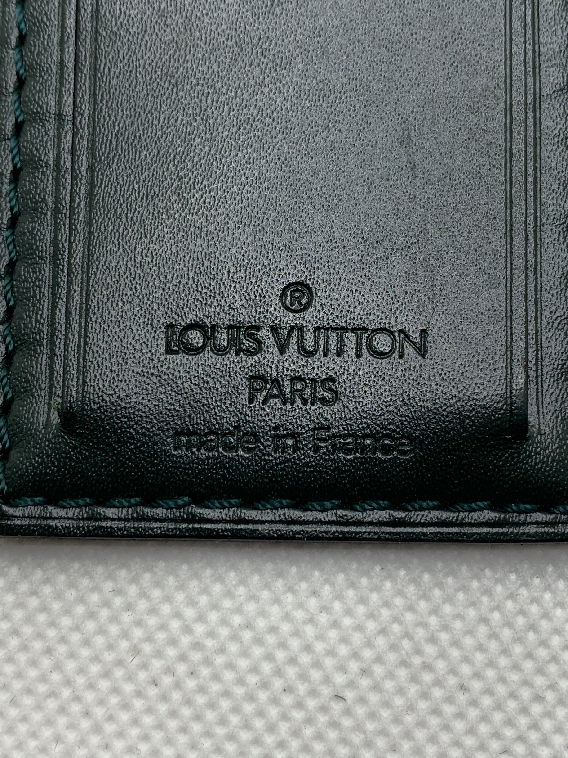Authentic Louis Vuitton Large Dark Green Leather Luggage Tag