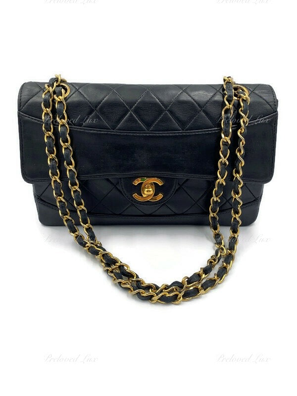CHANEL Classic Lambskin Double Chain Vintage Flap Bag gold