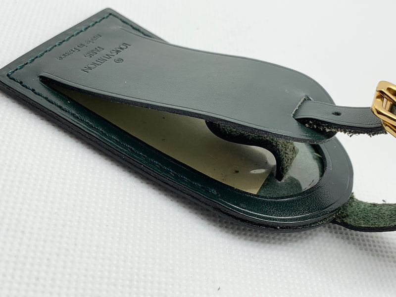 Louis Vuitton Dark Green Leather Luggage Tag and Handle Fastener