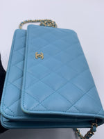 Sold-CHANEL CC Wallet-on-the-chain WOC Lambskin Crossbody Bag - Baby Blue
