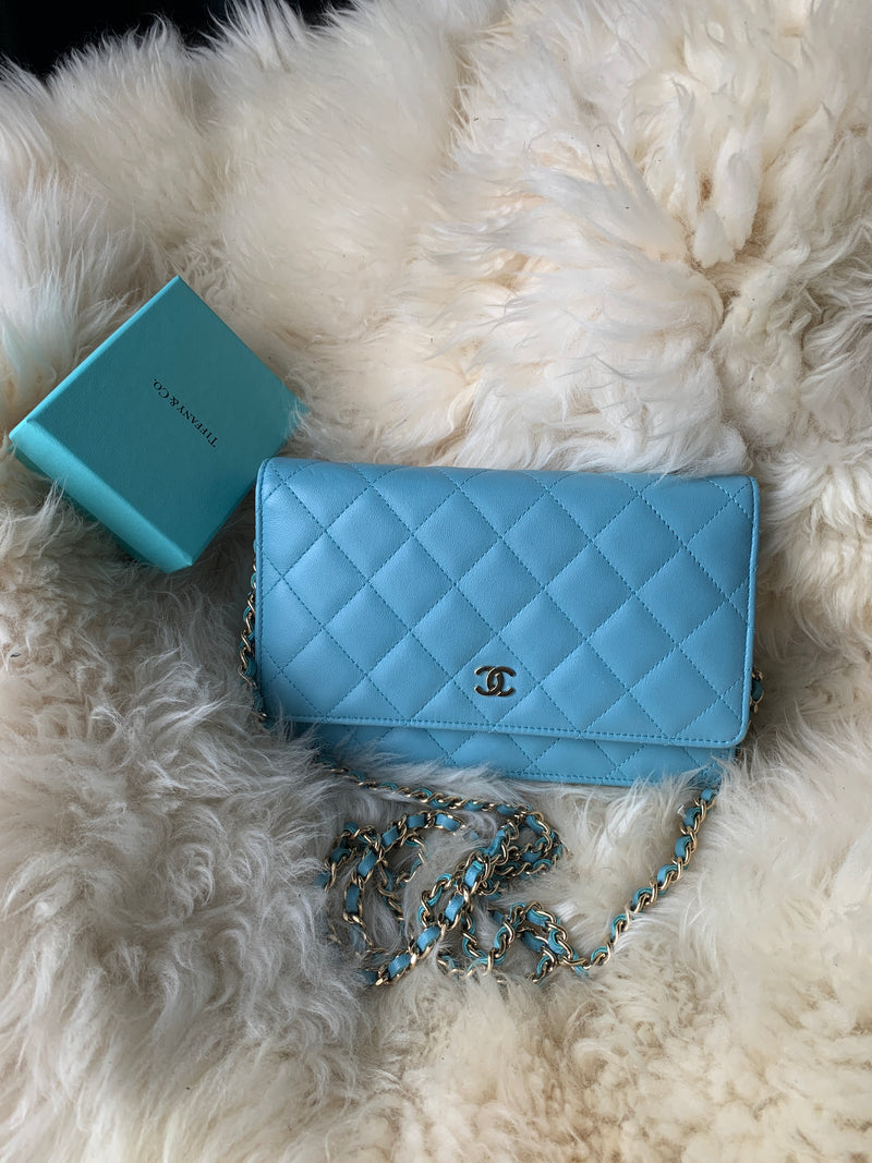 Sold-CHANEL CC Wallet-on-the-chain WOC Lambskin Crossbody Bag - Baby Blue