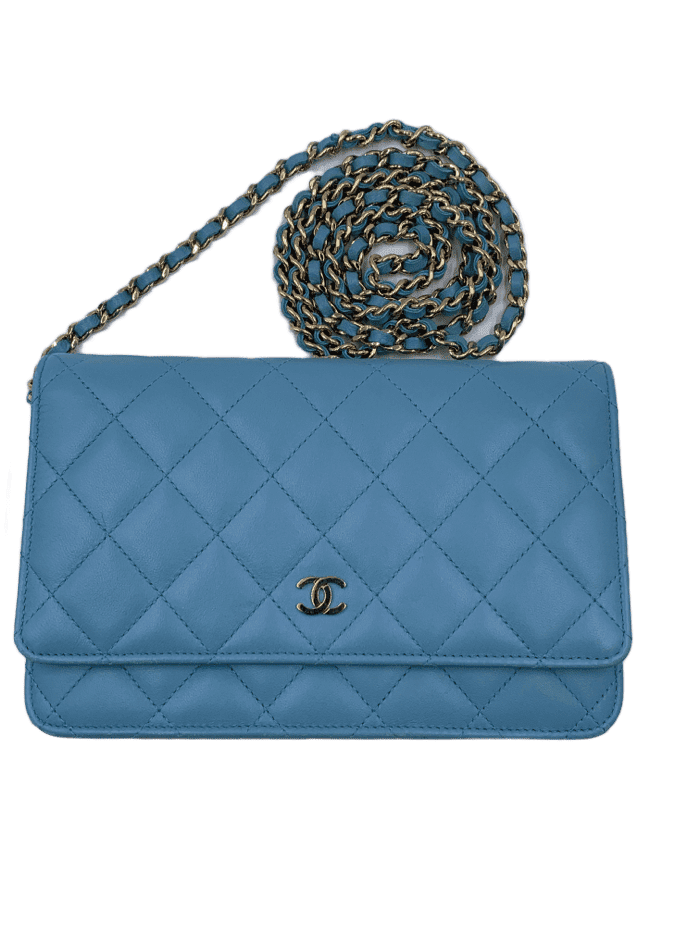 Chanel Patent Quilted Wallet on Chain Blue  STYLISHTOP