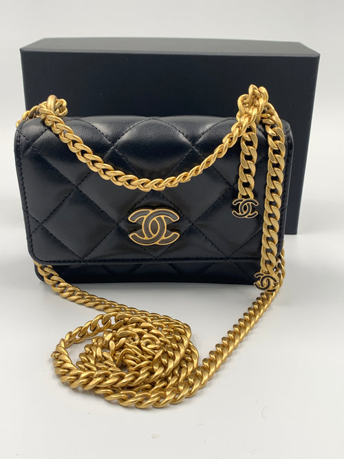 Sold-CHANEL Black Lambskin Mini Clutch Pending CC  Wallet-on-the-Chain Crossbody Bag Gold Hardware