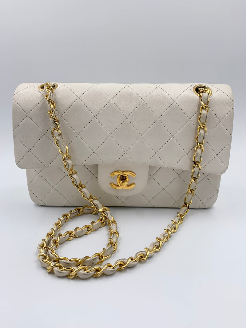 Sold-CHANEL Small Classic Double Flap Bag White (off-white) with Gold Hardware