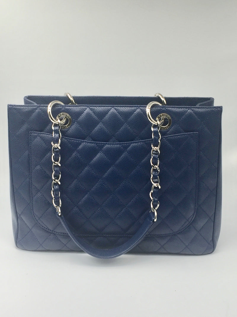 Sold-CHANEL Caviar Quilted Grand Shopping Tote Blue GST