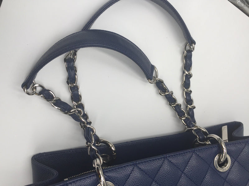 CHANEL Caviar Quilted Grand Shopping Tote GST Dark Blue 1295220